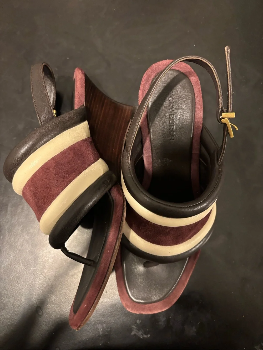 Tory Burch Puffy Wedge Silk Suede Nappa Sandals 6.5